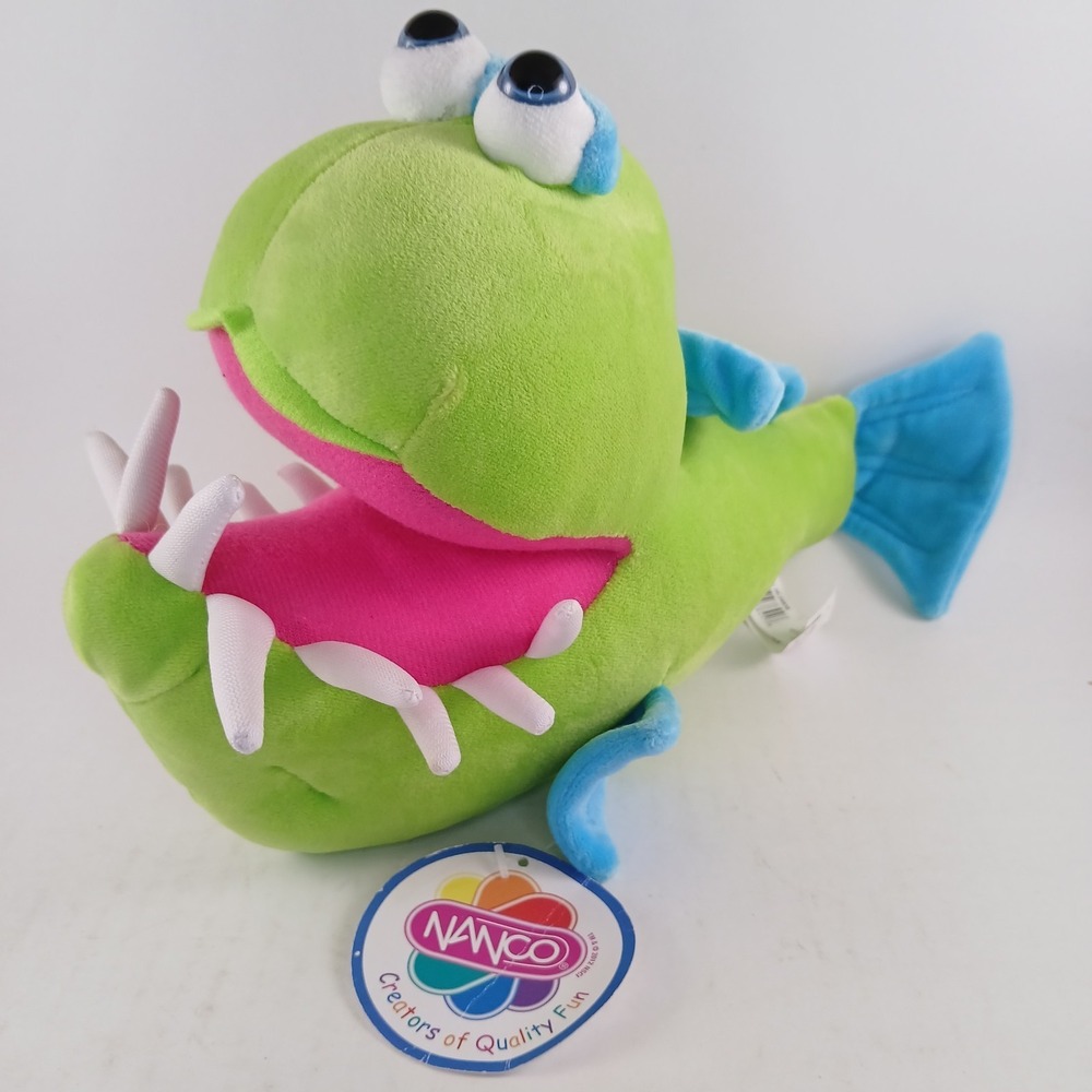 Nanco Piranha Plush 12x8" Green & Blue Fish Stuffed Animal Teeth NWT